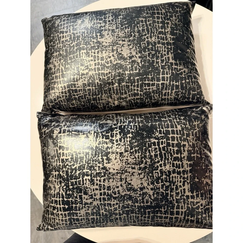 Kenneth Cole Reaction Pillow Set Faux Leather Metallic Lumbar Down Fill *